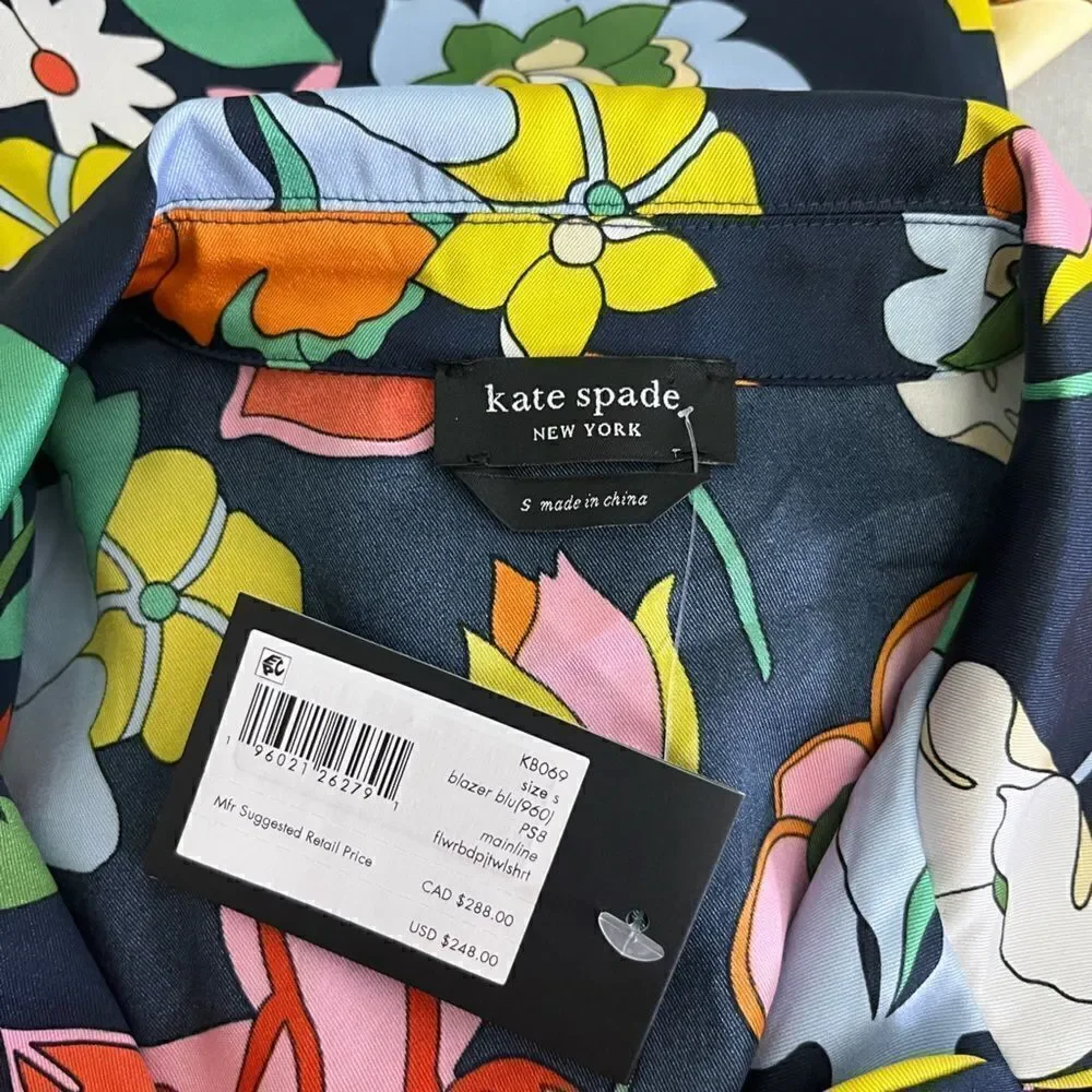 Kate Spade Flower Bed Floral-Print Twill Pajama Shirt NWT Size S